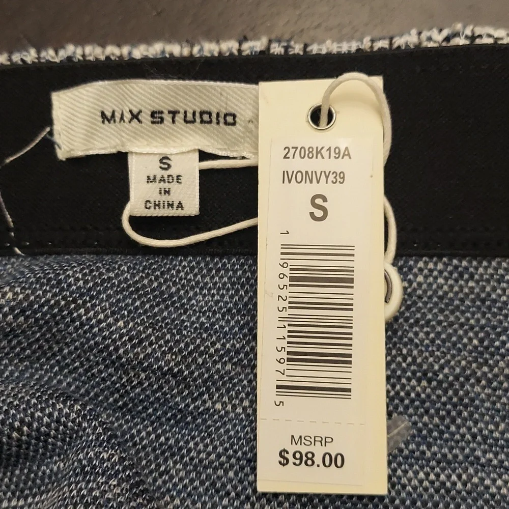 MAX STUDIO Chic Navy/White Tweed Mini Faux Wrap Skirt - Picture 9 of 12